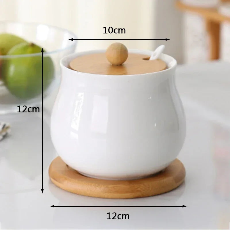 Potes De Cerâmica Para Tempero Com Colher Branco Potes De Cerâmica Para Tempero Com Colher Branco LightHousi B