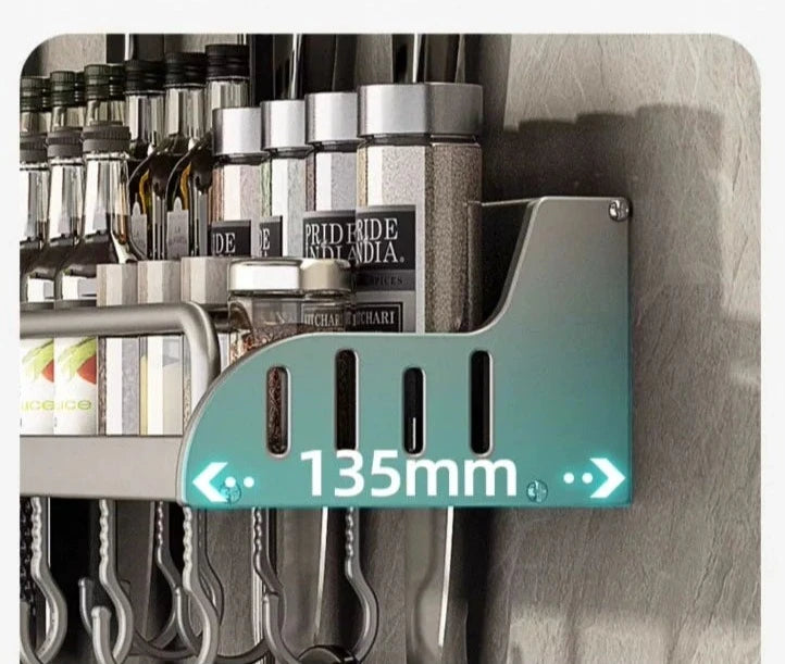Prateleira para Cozinha Organizador de Temperos e Utensílios Aço Inoxidável Prateleira para Cozinha Instalação Sem Furos - Coleção Cozinha Design & Casa