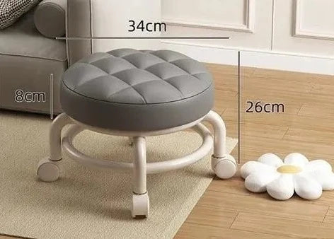 Pulley, Low Stool, Universal Wheel, Small Stool, Seat with Wheels, CHILDREN'S Multi-functional Shoe Changing Stool, round Stool Design & Casa Grey stool
