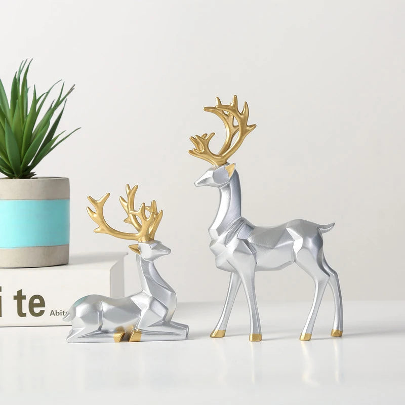 Resin Geometric Elk Sculpture Standing Gold Deer Statues Festival Reindeer Home Decor Living Room TV Cabinet Ornaments Design & Casa