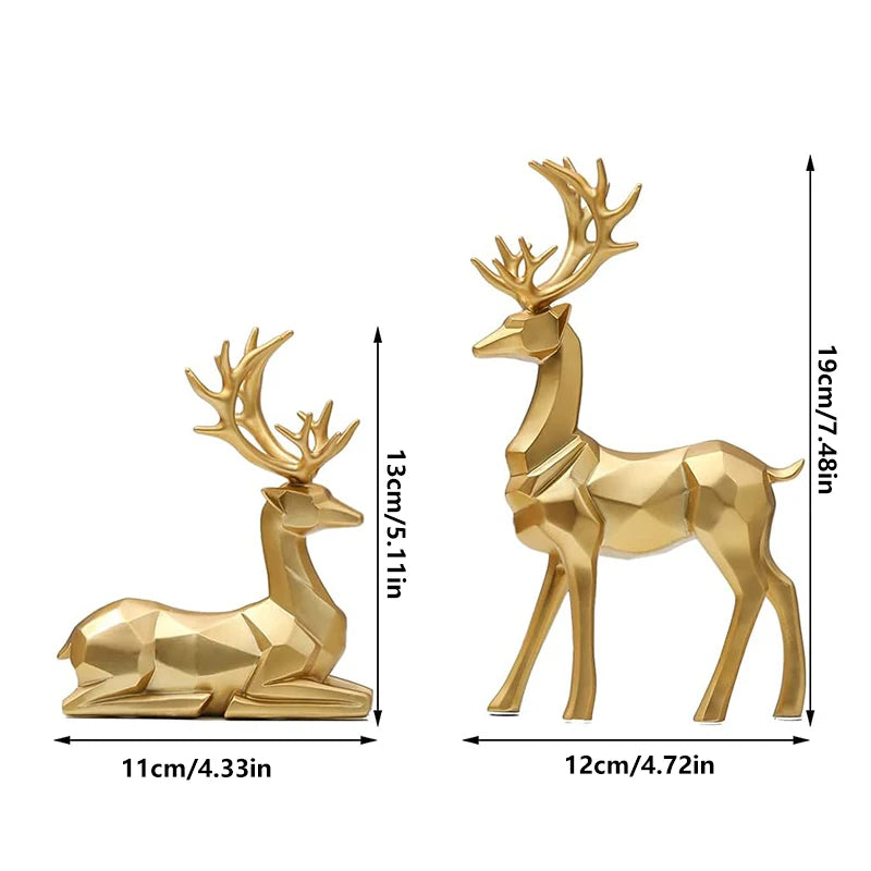 Resin Geometric Elk Sculpture Standing Gold Deer Statues Festival Reindeer Home Decor Living Room TV Cabinet Ornaments Design & Casa