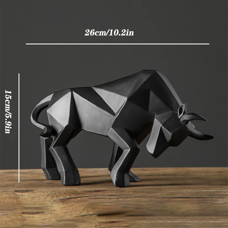 Resin Wall Street Bull Statue Bison Sculpture Decoration Abstract Animal Figurine Room Desk Home Study Decor Ornaments Gift Design & Casa Black