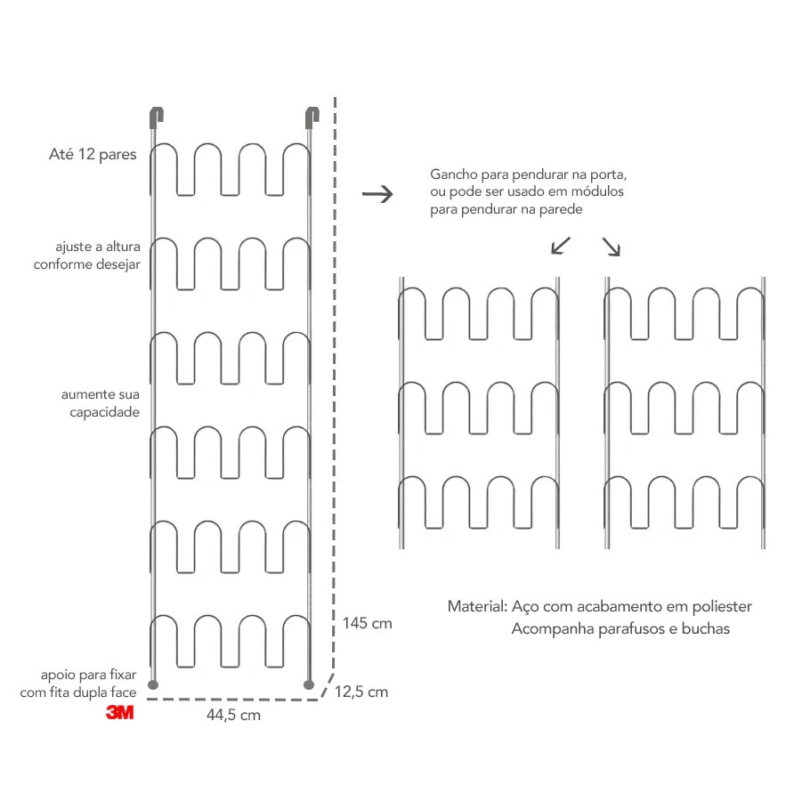 Sapateira Modular 12 Lugares para Porta Coleção Closet- Sapateira Modular 12 Lugares para Porta Design & Casa