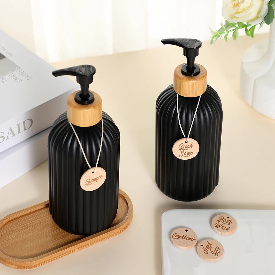 Strip Soap Dispenser with Bamboo Pump Refillable Shampoo Conditioner Hands and Dishes Soap Dispenser Bottle for Kitchen Bathroom Design & Casa