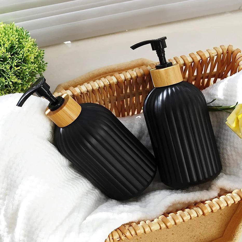 Strip Soap Dispenser with Bamboo Pump Refillable Shampoo Conditioner Hands and Dishes Soap Dispenser Bottle for Kitchen Bathroom Design & Casa