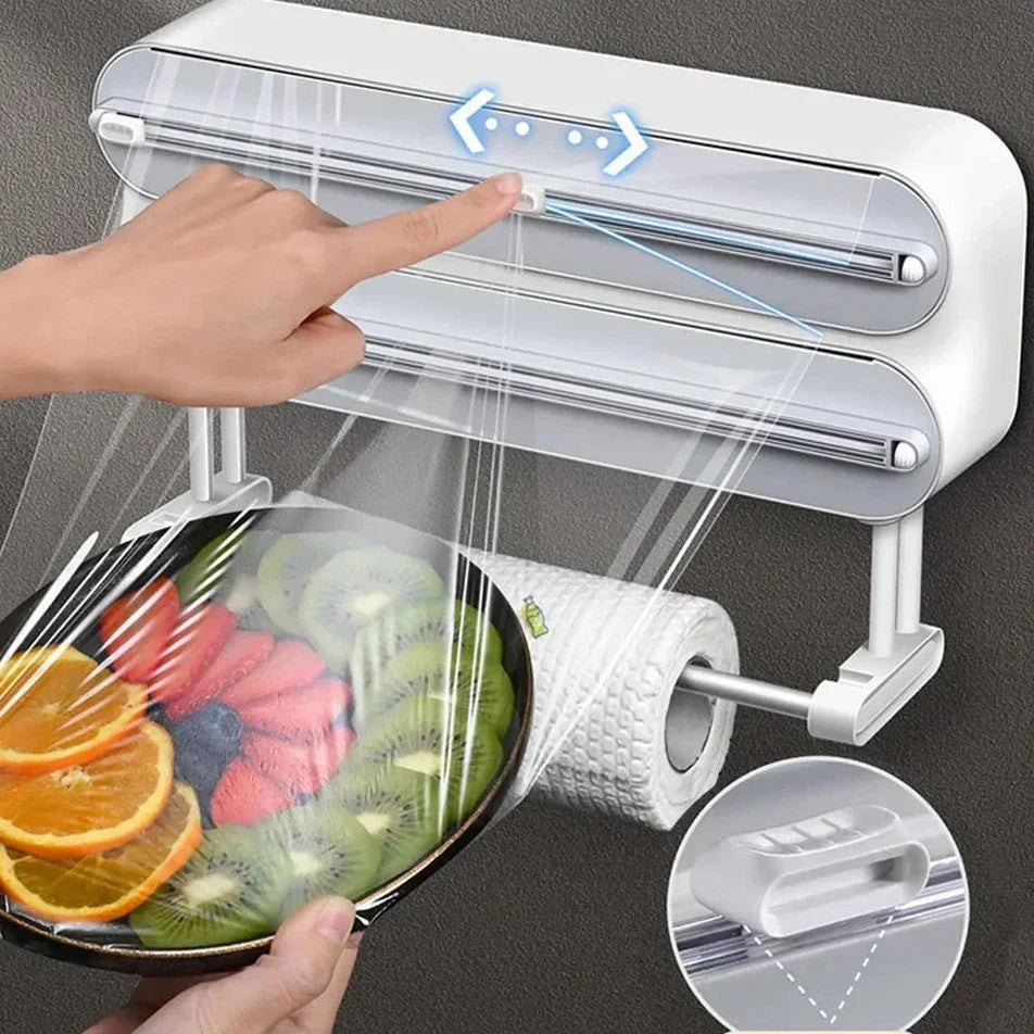 Suporte De Parede Para Papel Filme Com Cortador Coleção Cozinha - Suporte De Parede Para Papel Filme Com Cortador LightHousi Branco