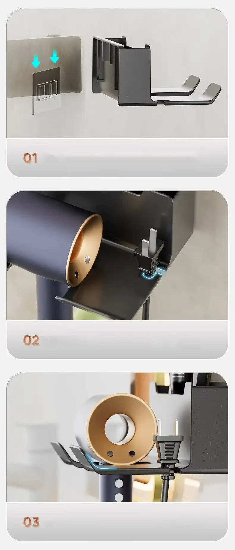 Suporte de Parede para Secador de Cabelo Suporte de Parede para Secador de Cabelo Design & Casa