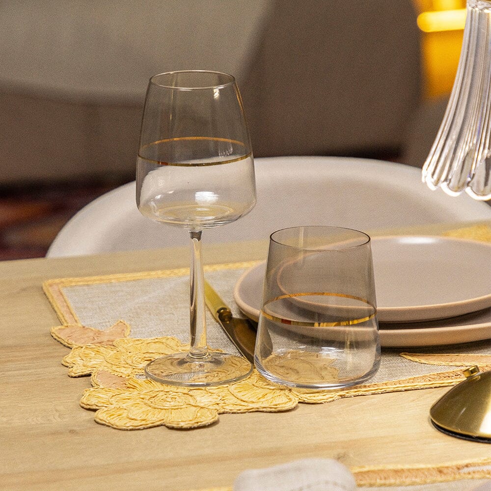 Taça Elegante em Vidro Filete de Ouro 430ml Coleção Mesa Posta> Taças- Taça Elegante em Vidro Filete de Ouro 430ml Design & Casa