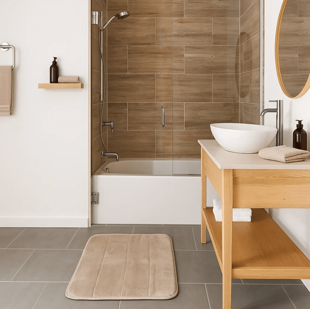 Tapete Antiderrapante para Banheiro Bege 60x40cm - Lyor Coleção Tapete Banheiro- Tapete Antiderrapante para Banheiro Bege 60x40cm - Lyor Design & Casa