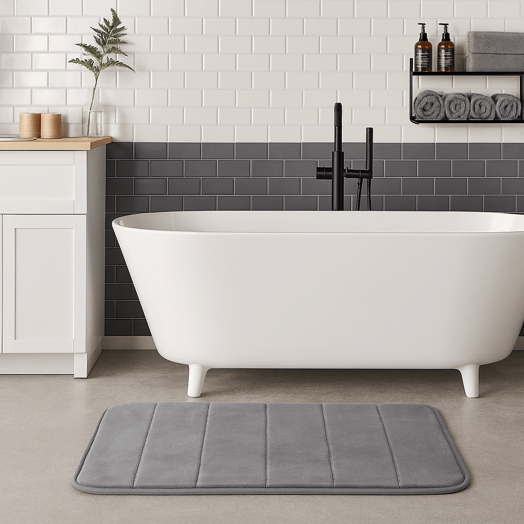 Tapete Antiderrapante para Banheiro Cinza 60x40cm - Lyor Coleção Tapete Banheiro- Tapete Antiderrapante para Banheiro Cinza 60x40cm - Lyor Design & Casa