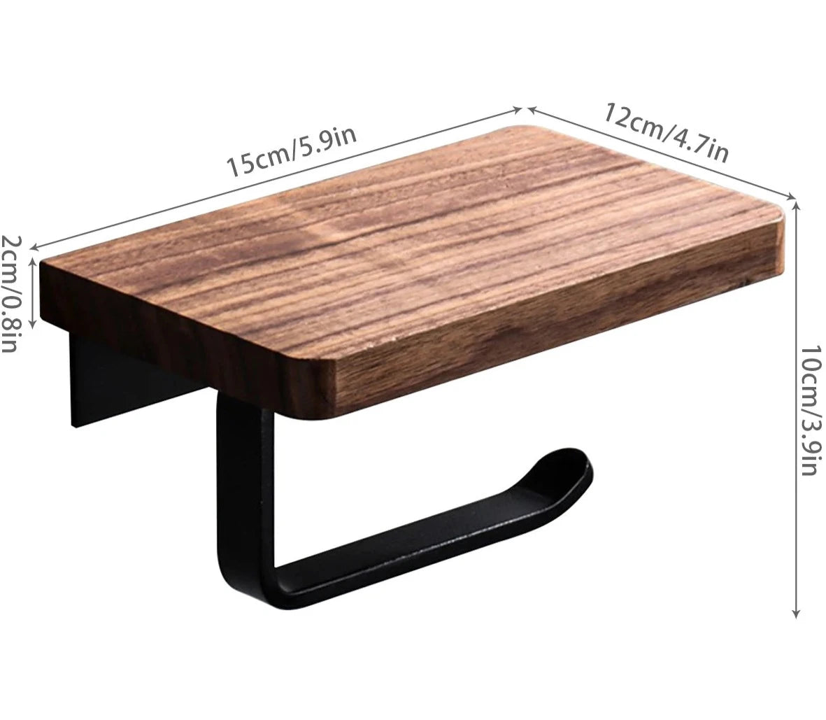 Toilet Paper Holder with Natural Walnut Wooden Shelf Tissue Roll Hanger Wall Mounted Paper Towel Bar 304 Stainless Steel Paper Design & Casa