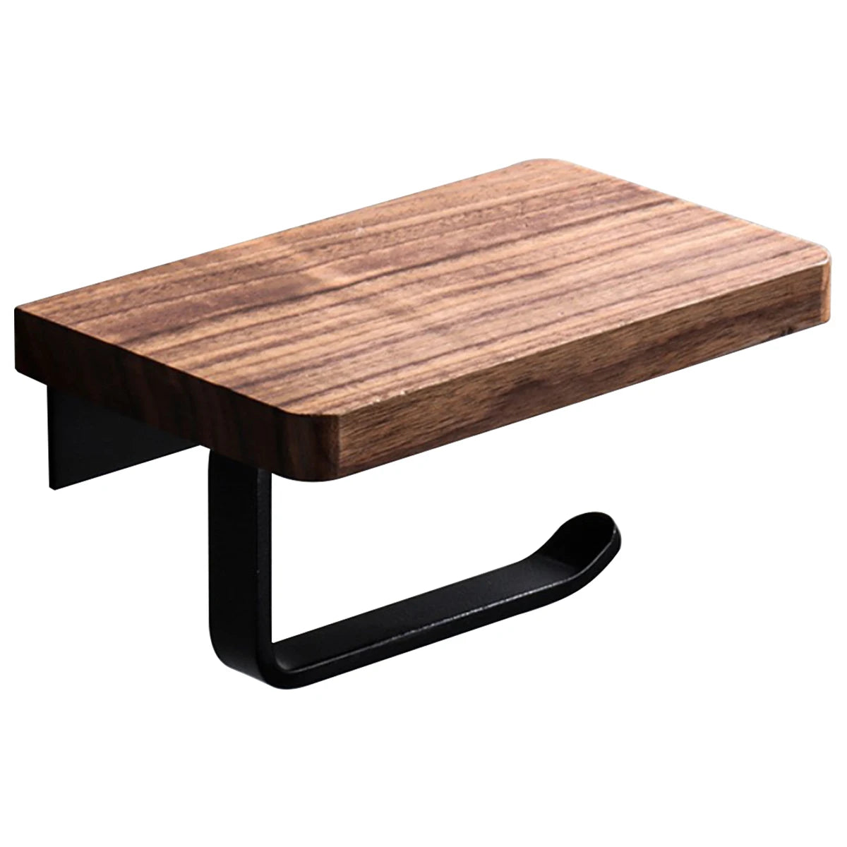 Toilet Paper Holder with Natural Walnut Wooden Shelf Tissue Roll Hanger Wall Mounted Paper Towel Bar 304 Stainless Steel Paper Design & Casa Wood