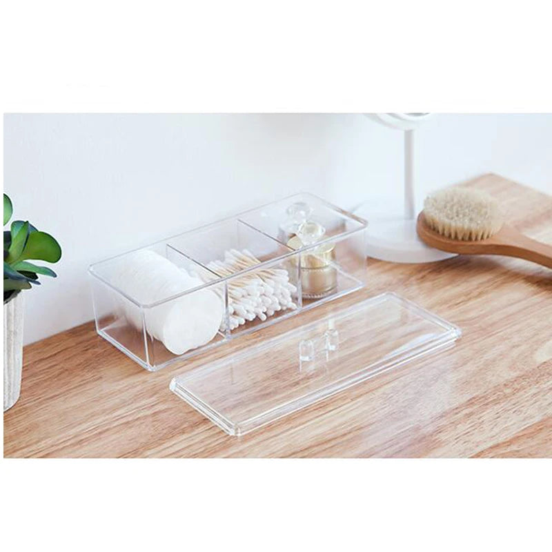 Transparent Cosmetic Storage Box Makeup Organizer Three-color Cotton Swab Cotton Pad Storage Box Desktop Acrylic Material Design & Casa