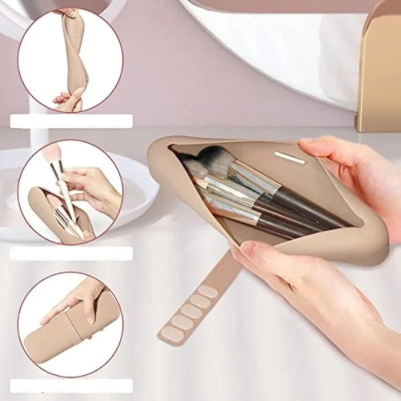 Travel Makeup Brush Holder, Silicone Cosmetic Brushes Bag, Makeup Sponge Case Portable Waterproof Makeup Tools for Women Girls Design & Casa