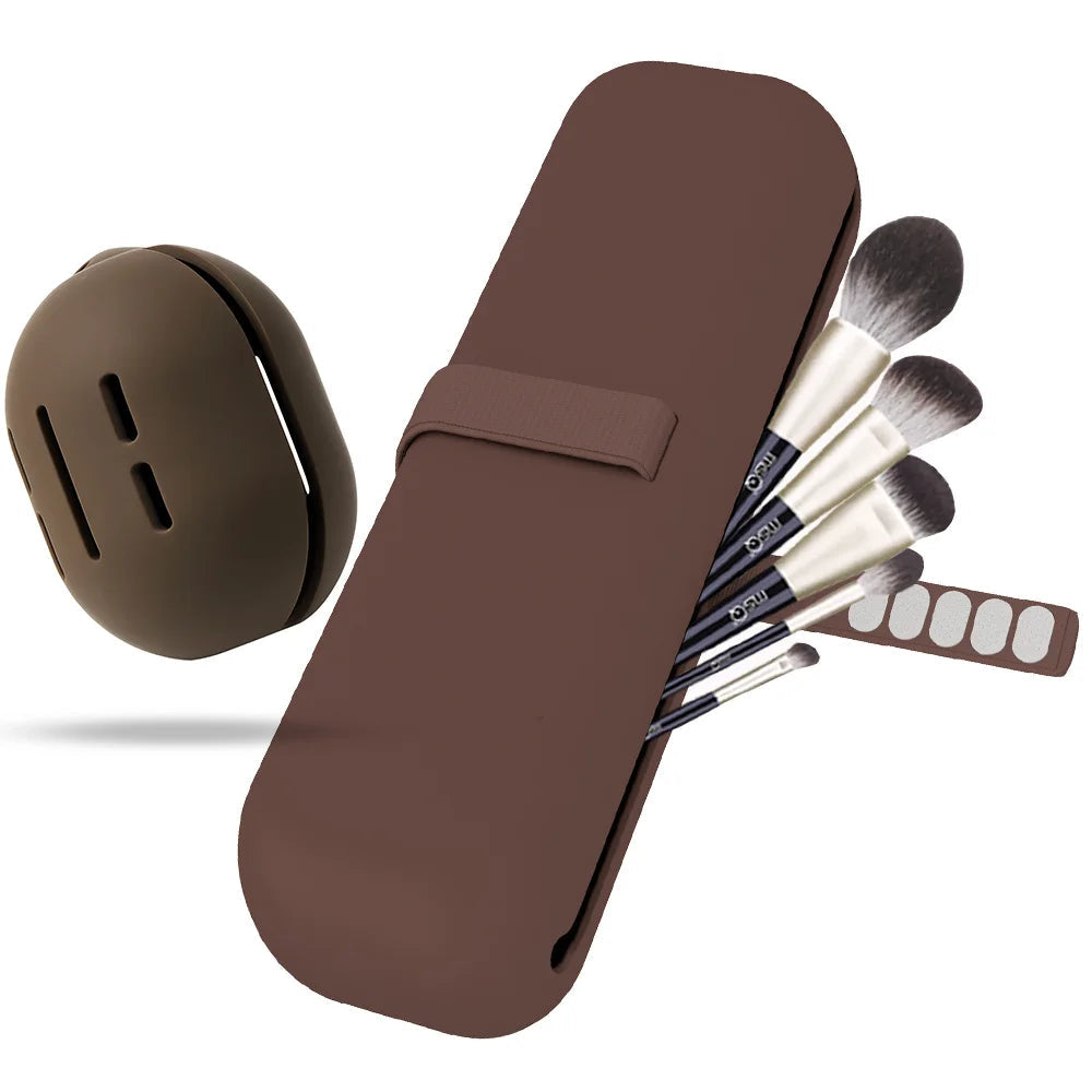 Travel Makeup Brush Holder, Silicone Cosmetic Brushes Bag, Makeup Sponge Case Portable Waterproof Makeup Tools for Women Girls Design & Casa Coffee