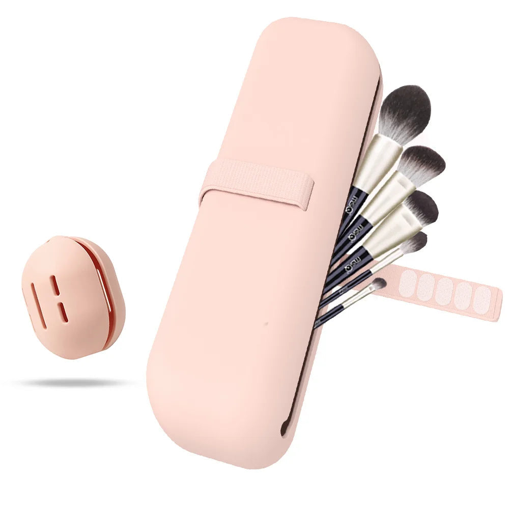 Travel Makeup Brush Holder, Silicone Cosmetic Brushes Bag, Makeup Sponge Case Portable Waterproof Makeup Tools for Women Girls Design & Casa Pink
