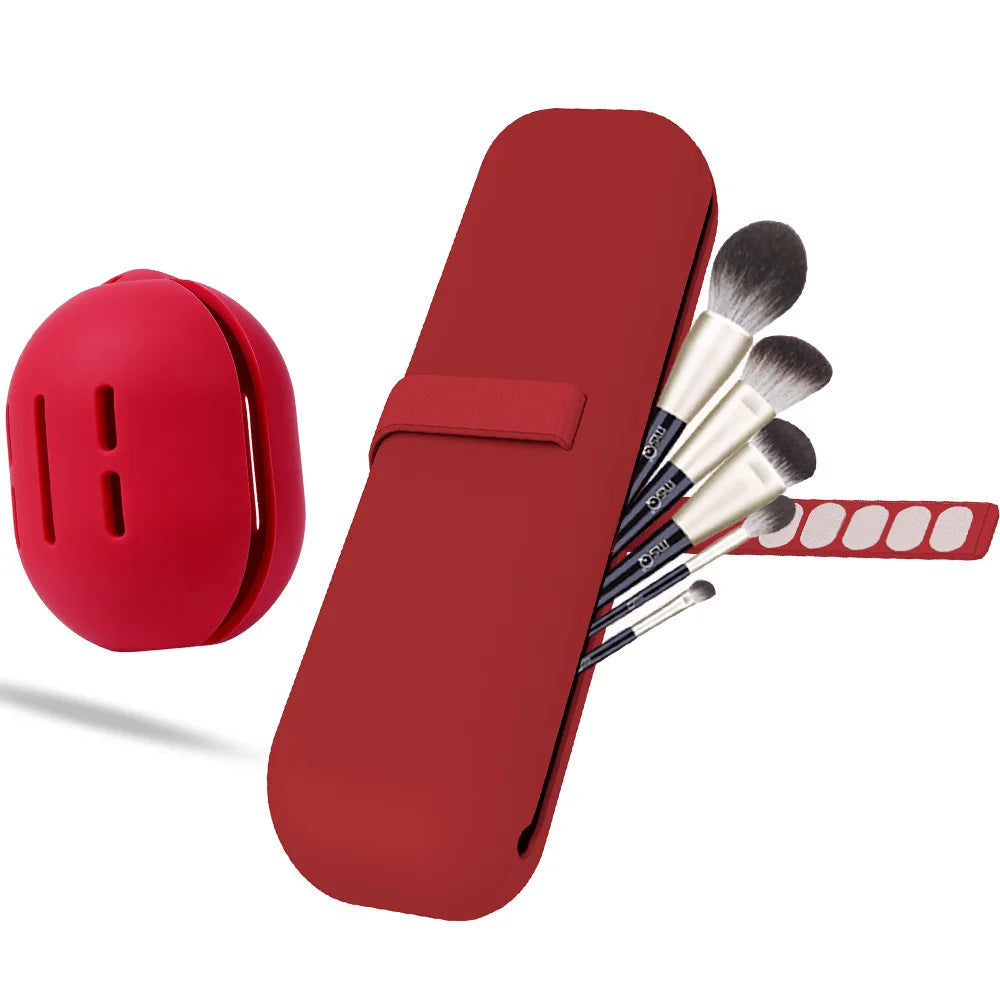 Travel Makeup Brush Holder, Silicone Cosmetic Brushes Bag, Makeup Sponge Case Portable Waterproof Makeup Tools for Women Girls Design & Casa Winered