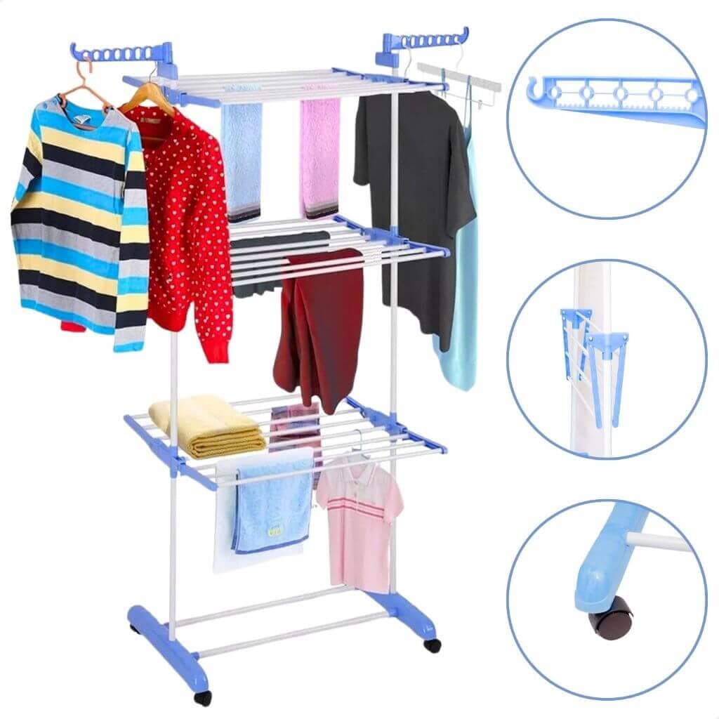 Varal De Chão Com 3 Andares Dobrável e Portátil Varal De Chão Com 3 Andares Dobrável e Portátil Design & Casa Azul
