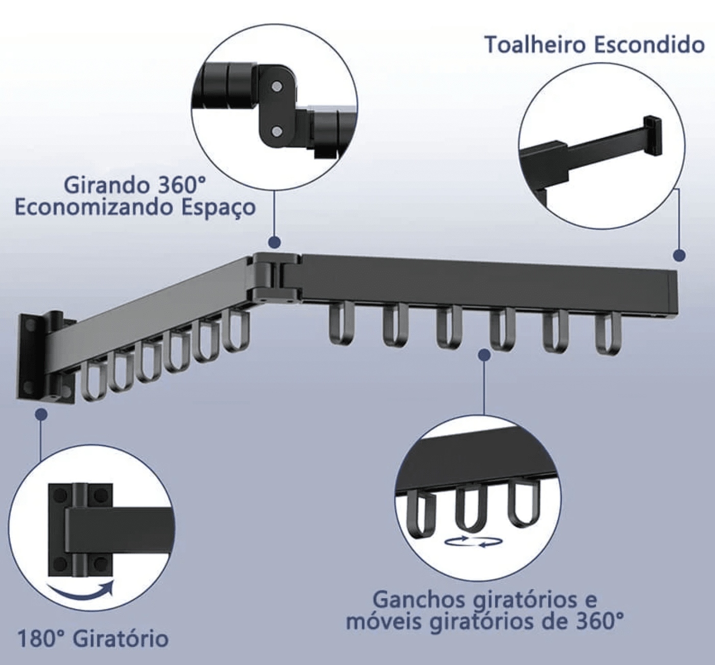 Varal Retrátil 360° com Ganchos para Roupas Design & Casa