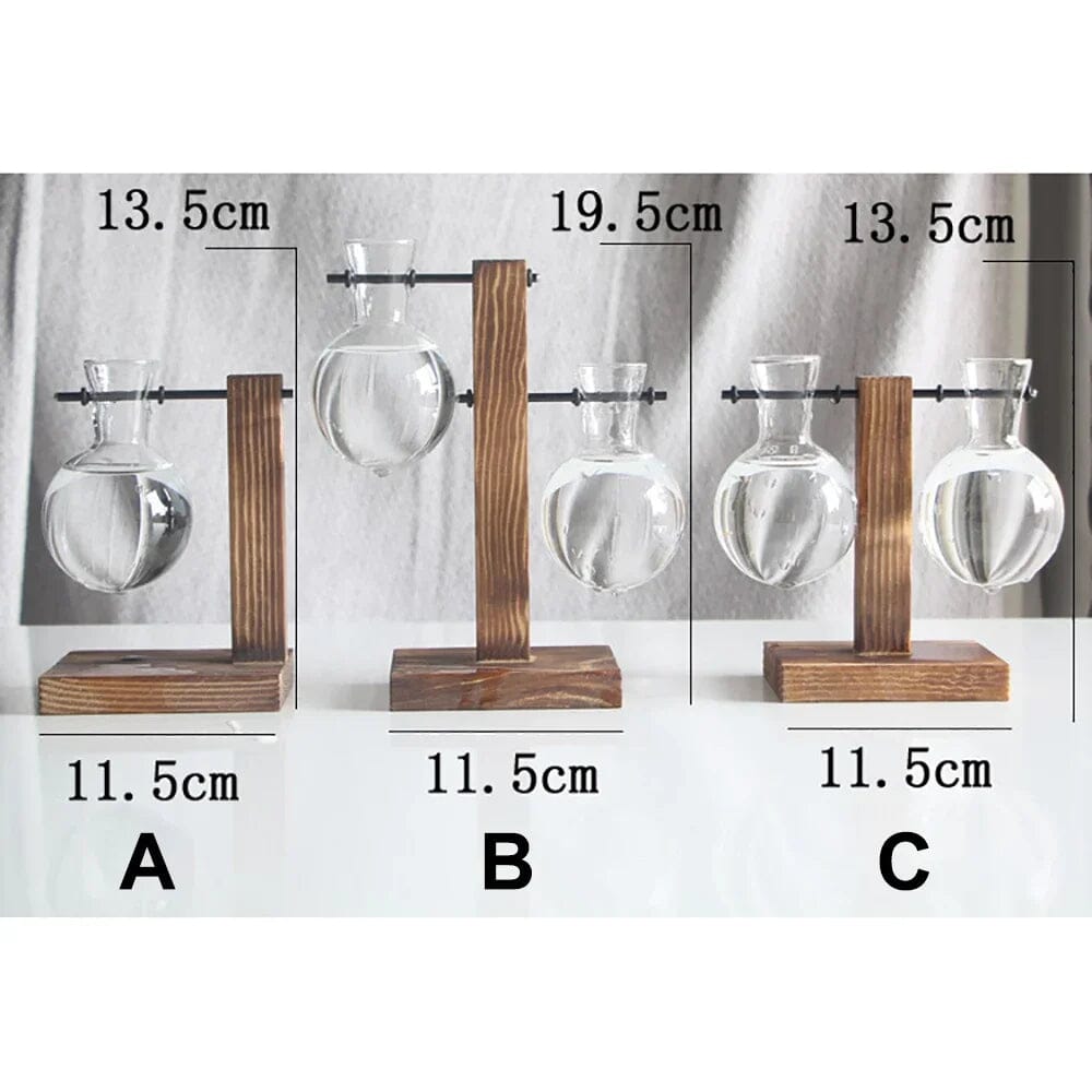 Vaso De Bulbo Transparente Com Suporte De Madeira Vaso De Bulbo Transparente Com Suporte De Madeira Design & Casa