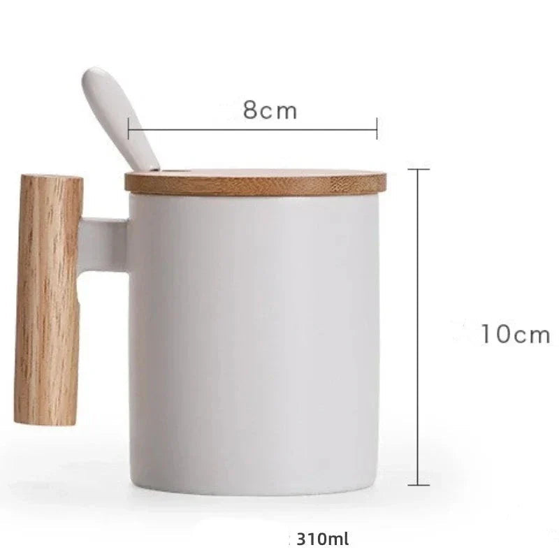 Xícara De Cerâmica Com Tampa De Madeira E Colher Coleção Cozinha - Xícara De Cerâmica Com Tampa De Madeira E Colher LightHousi