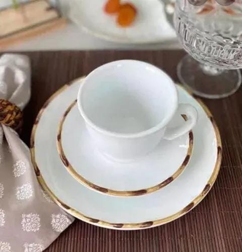 Xícara de Chá C/ Pires Cerâmica Bambu Coleção Mesa Posta- Xícara de Chá C/ Pires Cerâmica Bambu Design & Casa