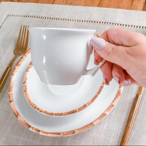 Xícara de Chá C/ Pires Cerâmica Bambu Coleção Mesa Posta- Xícara de Chá C/ Pires Cerâmica Bambu Design & Casa