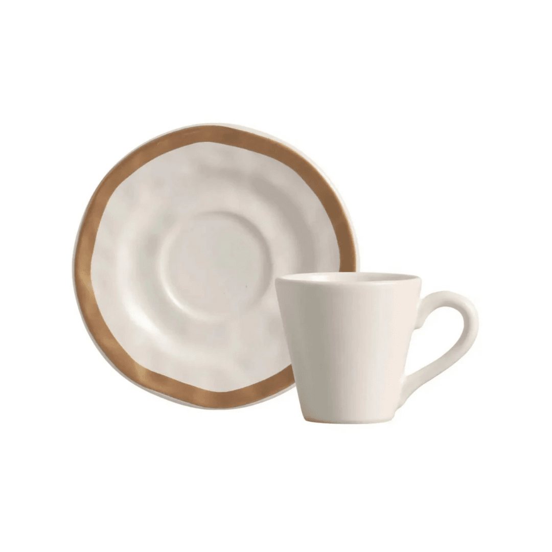 Xícara de Chá C/ Pires em Textura Amassada Bege Coleção Mesa Posta- Xícara de Chá C/ Pires em Textura Amassada Bege Design & Casa