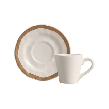Xícara de Chá C/ Pires em Textura Amassada Bege Coleção Mesa Posta- Xícara de Chá C/ Pires em Textura Amassada Bege Design & Casa