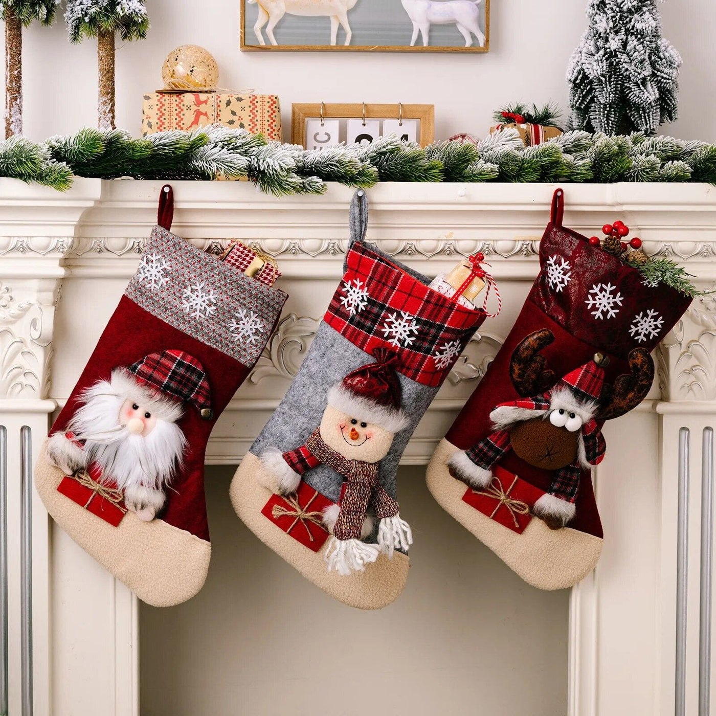 1pc Christmas Santa & Snowman & Reindeer Stocking Ornament, Christmas Stocking Hanging Pendant Design & Casa