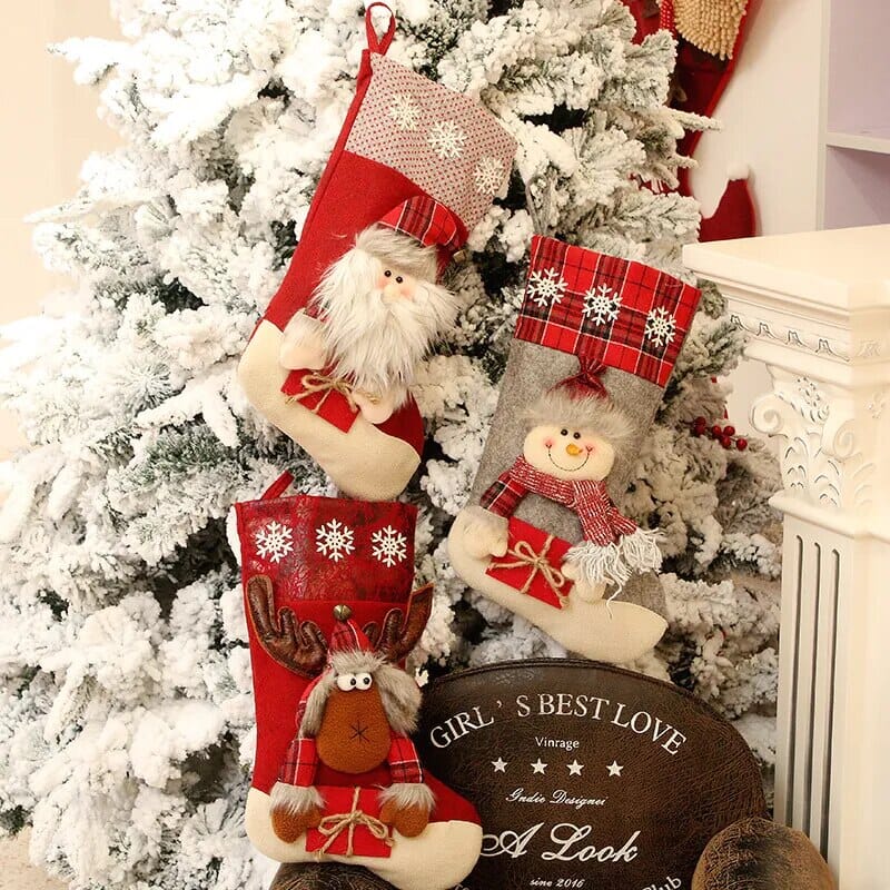 1pc Christmas Santa & Snowman & Reindeer Stocking Ornament, Christmas Stocking Hanging Pendant Design & Casa