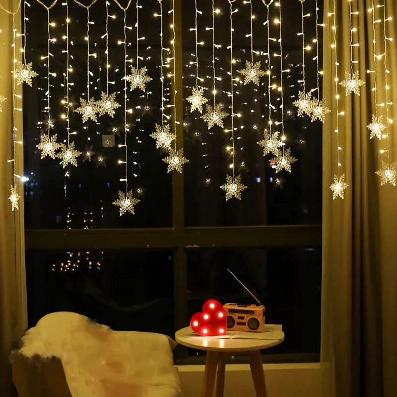 3.2M Christmas Snowflakes LED String Lights Flashing Fairy Curtain Lights Waterproof For Holiday Party Wedding Xmas Decoration Design & Casa
