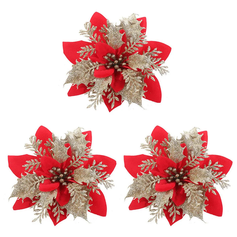 Flores de Natal Arranjos Natalinos - Kit com 3 Natal 28 - Flores de Natal Arranjos Natalinos Design & Casa Vermelho e Champagne