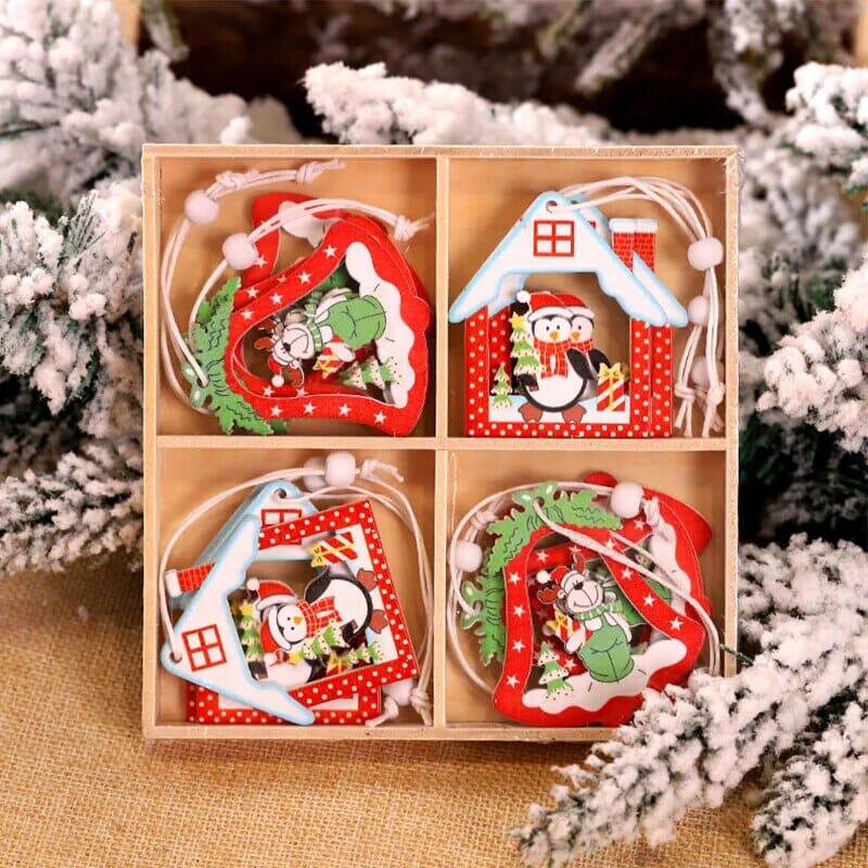Hot 12PCS Christmas Snowflakes Wooden Pendants Xmas Tree Ornaments Home Hanging Decor Christmas Decoration For Home Navidad 2023 Design & Casa