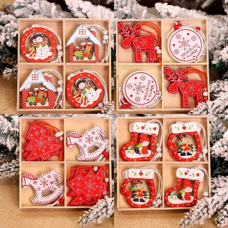 Hot 12PCS Christmas Snowflakes Wooden Pendants Xmas Tree Ornaments Home Hanging Decor Christmas Decoration For Home Navidad 2023 Design & Casa