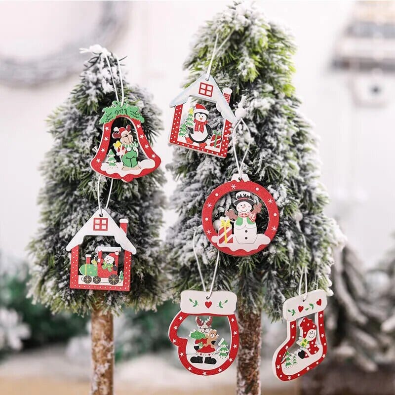 Hot 12PCS Christmas Snowflakes Wooden Pendants Xmas Tree Ornaments Home Hanging Decor Christmas Decoration For Home Navidad 2023 Design & Casa