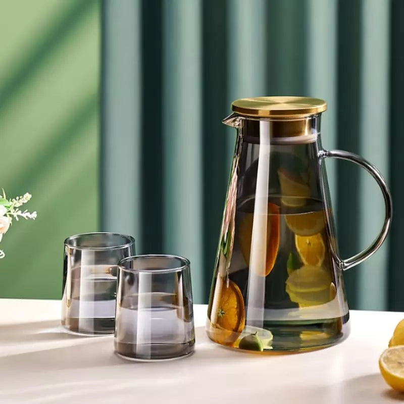 Jarra de Vidro 2L com Tampa em Vidro Borossilicato Jarra de Vidro 2L com Tampa Borossilicato Polihousi Design & Casa Cinza + 2 Copos