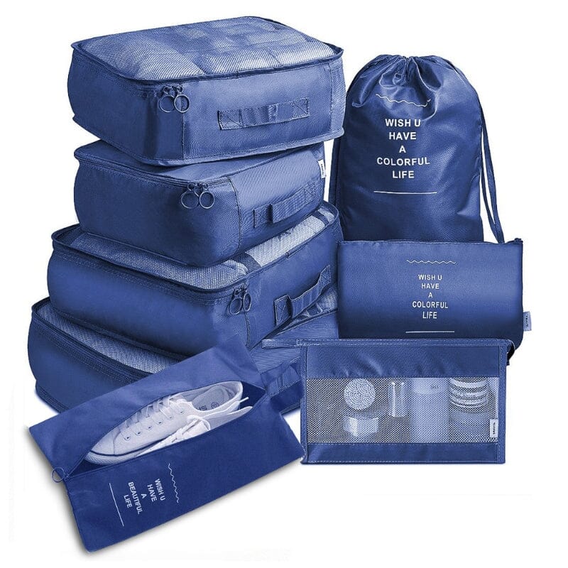 Kit de Bolsa Organizadora de Mala Para Viagem Kit de Bolsas Organizadoras á Prova D'água (+3 de Brinde) Minha loja Azul Escuro