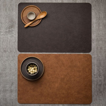Light Luxury Solid Leather Placemat Coffee Brown PU Table Mat Waterproof Oilproof Heat-Insulated Plate Bowl Pad Table Decor 0 Minha loja