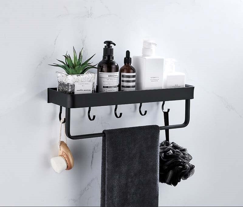 Prateleira para Banheiro ou Cozinha Design & Casa Banheiro 04 - Prateleira Organizadora para Banheiro Sem Furos Design & Casa 30cm Com Toalheira e Gancho