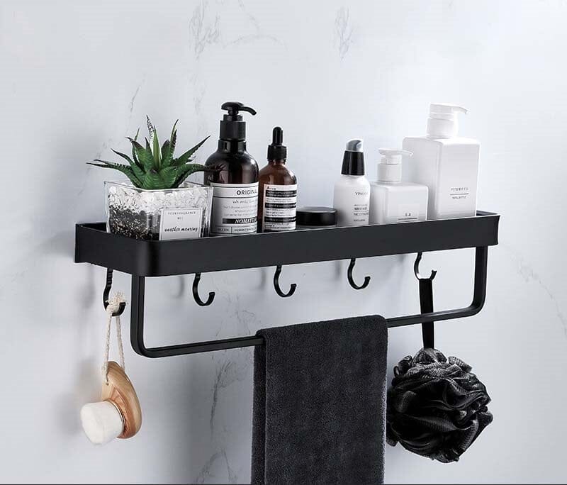 Prateleira para Banheiro ou Cozinha Design & Casa Banheiro 04 - Prateleira Organizadora para Banheiro Sem Furos Design & Casa 50cm Com Toalheira e Gancho