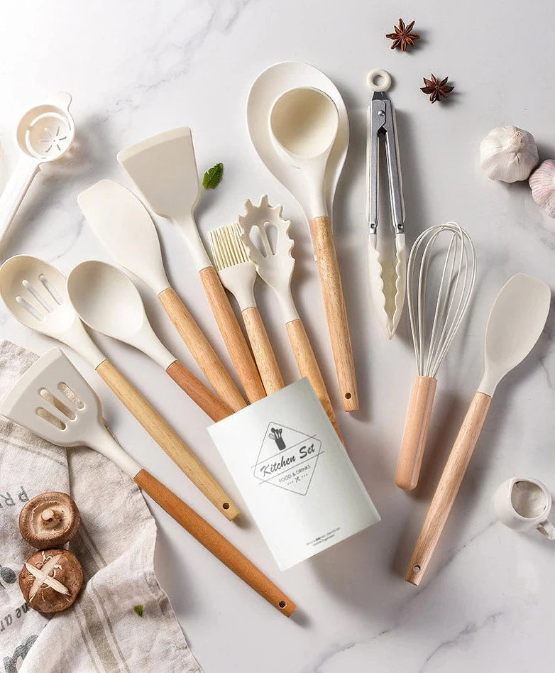 Utensílios de Cozinha de Silicone - Kit com 14 Peças Cozinha 10 - Utensílios de Cozinha de Silicone - Kit com 14 Peças Design & Casa Branco