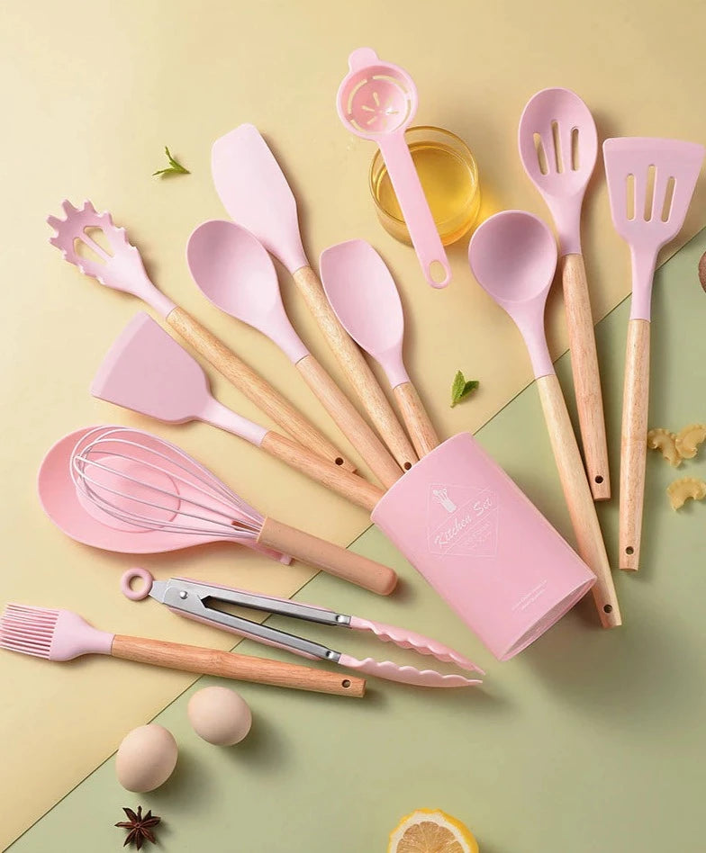 Utensílios de Cozinha de Silicone - Kit com 14 Peças Cozinha 10 - Utensílios de Cozinha de Silicone - Kit com 14 Peças Design & Casa Rosa