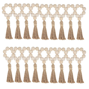 1/12PCS Wood Bead Napkin Rings Garland With Tassels Farmhouse Beads Rustic Country Table Napkin Holder Weddings Home Boho Decor Design & Casa 18PCS 