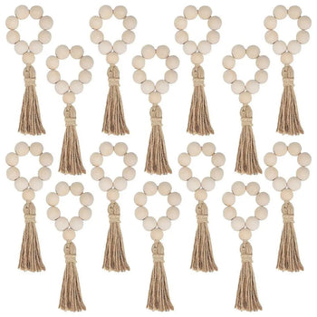 1/12PCS Wood Bead Napkin Rings Garland With Tassels Farmhouse Beads Rustic Country Table Napkin Holder Weddings Home Boho Decor Design & Casa 