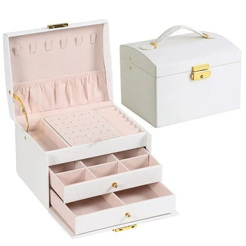 1pcs Multi Functional Three Layer Leather Drawer Style Jewelry Box Earrings Earrings Lock Jewelry Box Design & Casa White 