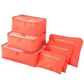 6pcs Travel Storage Organizer Bags Portable Travel Suitcase Organizer Bags For Women Clothes Shoes Makeup Bag Luggage Organizer Design & Casa L-Orange 