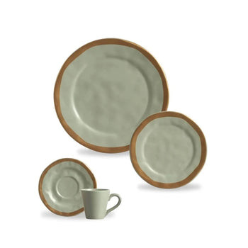 Aparelho de Jantar 24pcs Amassado Bege Cerâmica Coleção Mesa Posta- Aparelho de Jantar Amassado Bege Cerâmica Design & Casa Verde 
