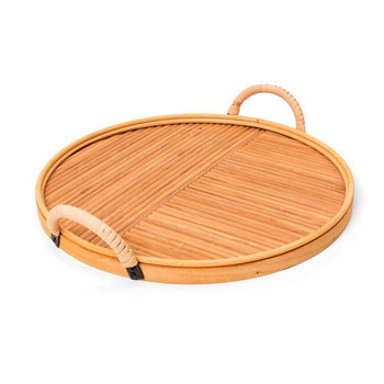Bandeja de Rattan Redonda com Alça 35cm Coleção Decoração> Bandejas- Bandeja de Rattan Redonda com Alça 35cm Design & Casa 
