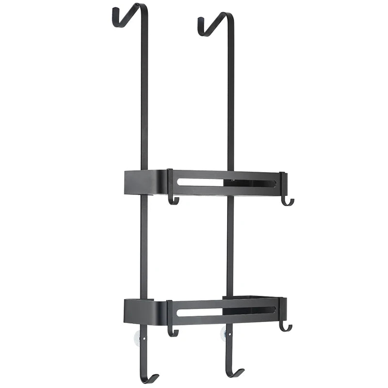 Black Hanging Bath Shelves Bathroom Shelf Organizer Nail-free Shampoo Holder Storage Shelf Rack Bathroom Basket Holder EL5018 Design & Casa Black Double layer 